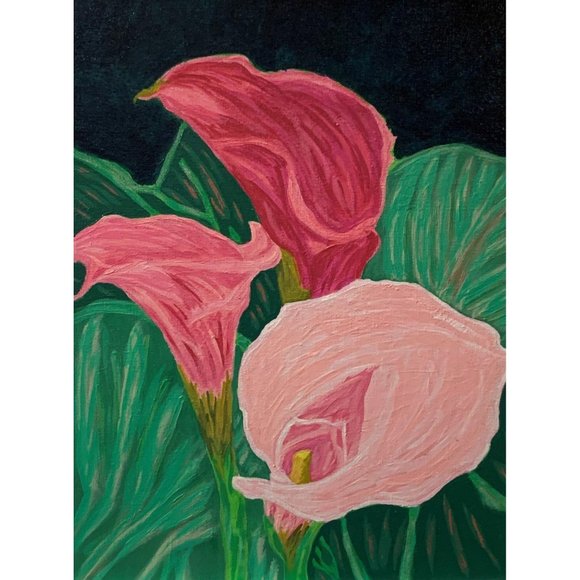 Pink Calla Lillies Painting, Floral Art, Original - Picture 1 of 4